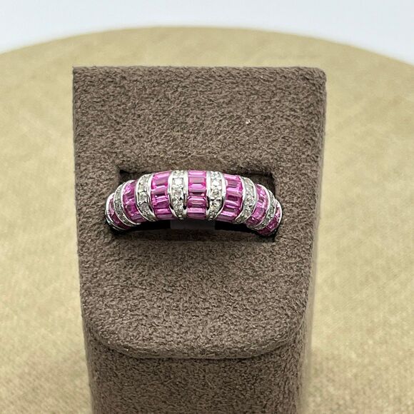 Sterling silver lab created spinel gemstone and CZ band Ring size 7 - Picture 6 of 12